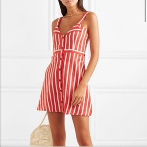 Faithfull the Brand Le Petite Red Striped Linen Mini Dress Size 6